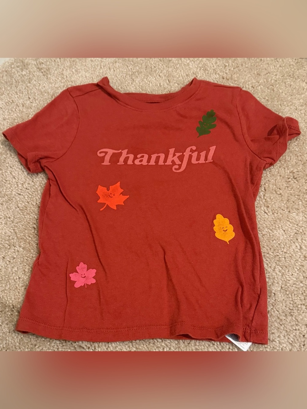 Old Navy Rust Red 'Thankful' Short Sleeve Tee with Leaf Accents